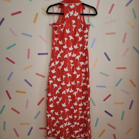 DVF Collared Sleeveless Ginkgo Cherry Tomato Sweaterknit Midi Wrap Dress NWT - Picture 7 of 9